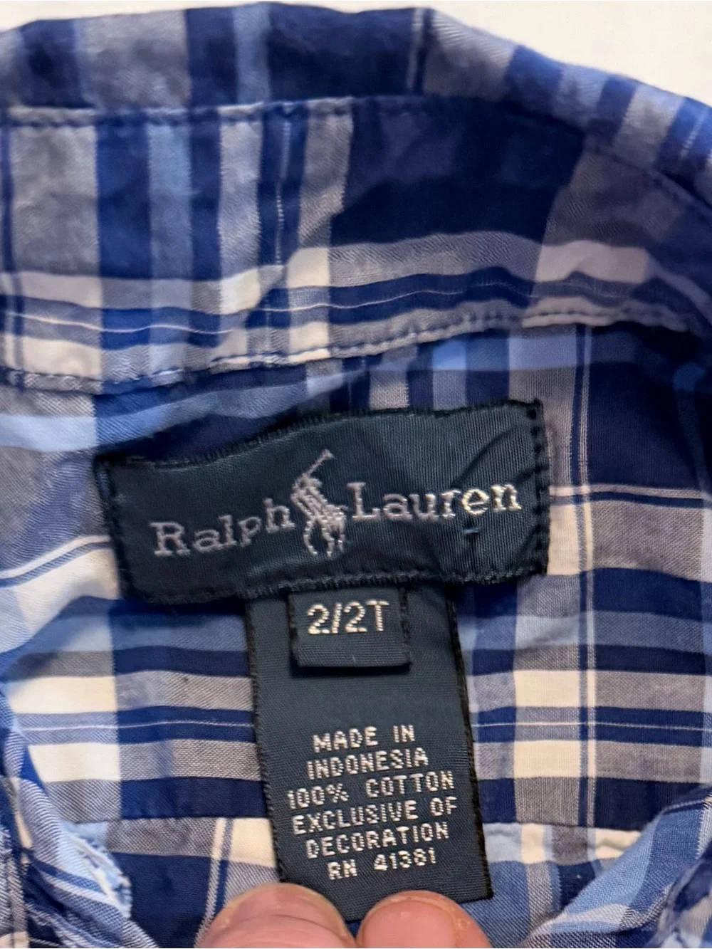 Ralph Lauren 2T Blue and White Plaid Button-Down Shirt